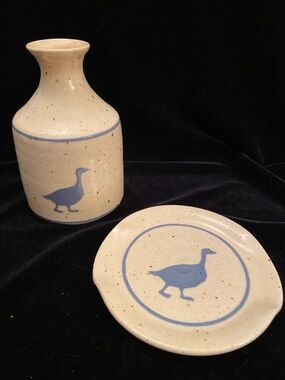 Bob Hays 1998 Primitive DUCK Stoneware Jug Vase Carafe and Plate